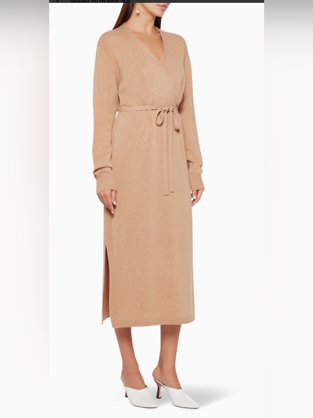 Vince Cashmere Blend Midi Dress with Tie Belt